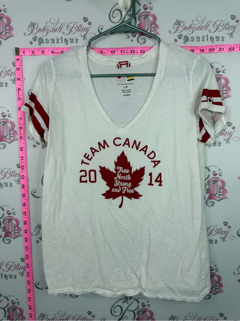 HBC Team Canada 2014 White V-Neck Tee with Red Maple Graphic true north